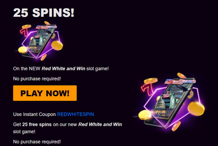  Red White and Win Slot Review 25 Free Spins - No Deposit Bonus Code