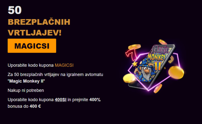 Miami Club Slovenia 50 Free Spins on Magic Monkey II + 400% Match (SI)