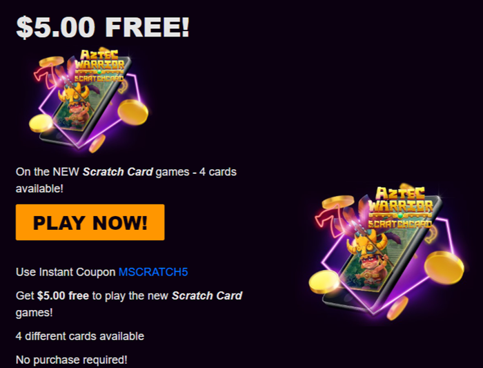 Aztec Warriors Scratch Cards $5 Free No Deposit Bonus Code